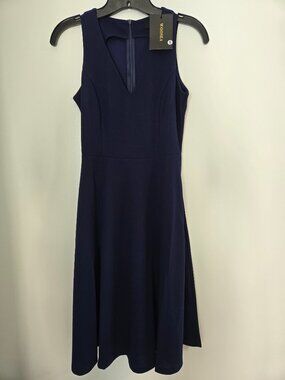 WOOSEA Women’s Sleeveless V-Neck Swing Dress Vintage Business Church Size Small